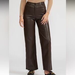 Lucy Paris Adler Chocolate Brown Faux Leather Pants Size XL NWT.